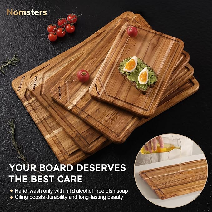 4 Pack Teak Wood Cutting Board Set for Kitchen Heavy Duty Non Toxic Non Slip Solid Thick Wood Haus Chopping Board Extra Large Big Small Meat Best Non Toxic Kitchen Essential House Warming Hostess Gift