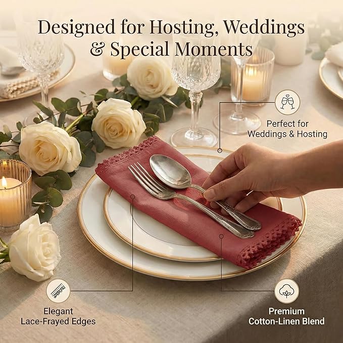 ACCENTHOME Red Cloth Napkins Set of 12 18x18 inch Cotton Dinner Napkins - Washable Soft Premium Hotel Quality Reusable Napkins Perfect Table Napkins for Family Dinners, Weddings & Everyday Use