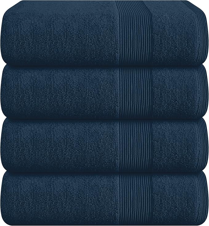 Belizzi Home 4 Pack Bath Towel Set 27x54, 100% Ring Spun Cotton, Ultra Soft Highly Absorbent Machine Washable Hotel Spa Quality Bath Towels for Bathroom, 4 Bath Towels - Mineral Blue