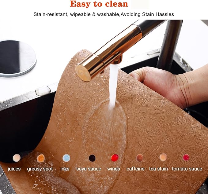 Vinyl Placemats Set of 4 Heat Resistant Easy Clean Non-Slip Place Mats for Dining Table Faux Leather Waterproof Stain Resistant Wipeable Washable PVC Table Mats(4, Light Brown)