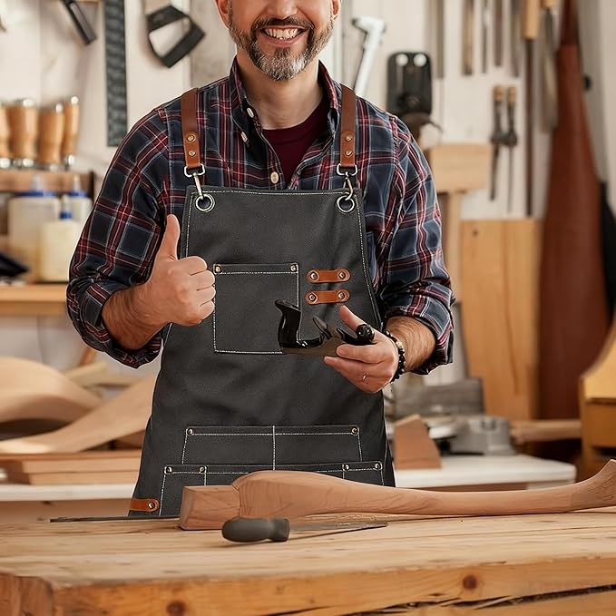 Canvas Work Apron,Cross Back Aprons for Men,Women,Cooking,Carpenter,Woodworking,Chef,BBQ,Grilling,Bartender