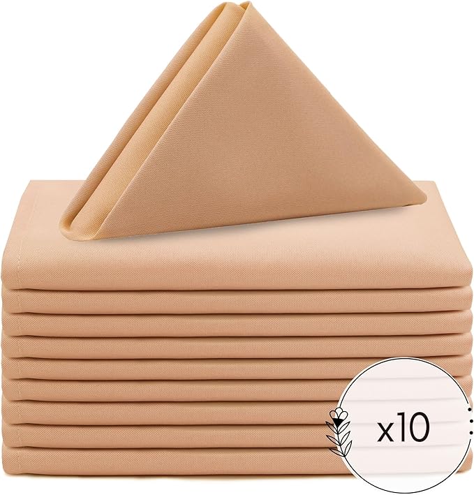 Your Chair Covers - 10 Pack 20 Inch Peach Cloth Polyester Napkins – Washable Dinner Fabric Napkins with Hemmed Edges for Weddings, Restaurants & Special Events