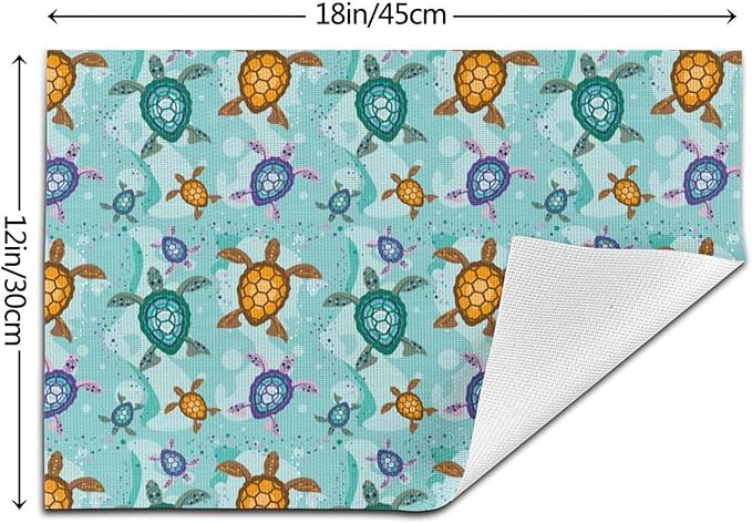 Cute Sea Turtle Placemats Set of 4, Washable Non-Slip Heat-Resistant Ocean Themed Decorative Kitchen Table Mats for Dining Outdoor Party Home Decor 12"x18" Teal Nautical Linen Place Mats