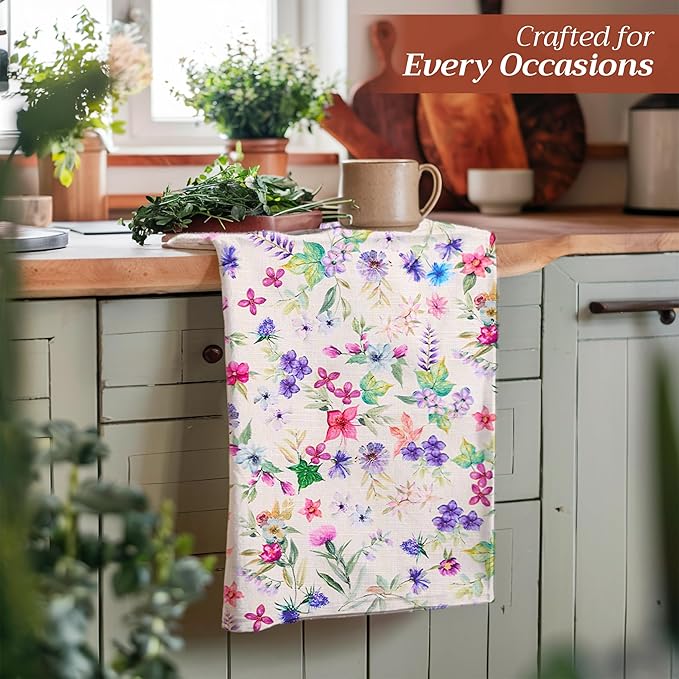 Maison d' Hermine Kitchen Towels Set of 3 100% Cotton 27.50" x 20" Reusable Cloth Tea Dish Towels Absorbent with Hanging Loop for Kitchen Gifts for Mothers Day Spring/Summer (Chardon)