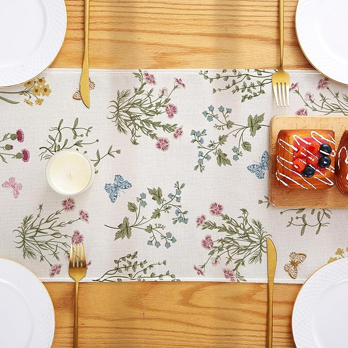 ONFAON Spring Decorations for Home,Spring Table Runner 13x72 Inch Wildflowers Floral,Seasonal Summer Home Kitchen Dining Room Table Decorations