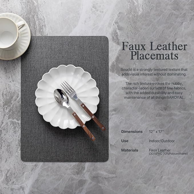 Faux Leather Placemats Set of 4 Vinyl Washable Wipeable Table Mats for Kitchen Dining Table Heat Resistant Waterproof Modern Indoor/Outdoor Placemats Non-Slip Easy Clean Place Mats (Midnight)