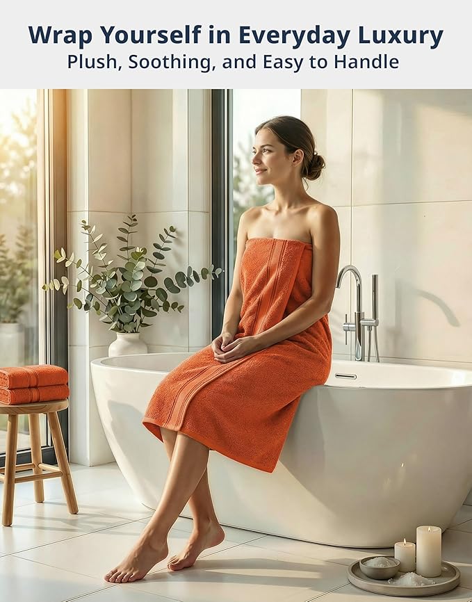 Lane Linen 100% Cotton 4 Pack Bath Towels (28"x54") - Zero Twist, Mercerized Cotton Towel Sets for Bathroom - Quick Dry, Soft & Absorbent Large Bath Towel Set - Salon, Spa & Hotel Quality - Tiger Lily