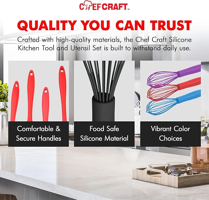 Chef Craft Premium Silicone Wire Cooking Whisk, 10.5 inch, Black