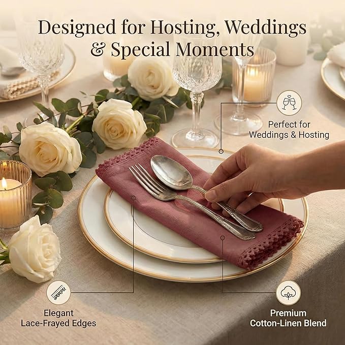 ACCENTHOME Burgundy Cloth Napkins Set of 12 18x18 inch Cotton Dinner Napkins - Washable Soft Premium Hotel Quality Reusable Napkins Perfect Table Napkins for Family Dinners, Weddings & Everyday Use