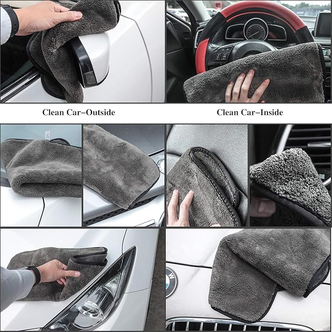 GTF Microfiber Car Cleaning Cloths, Upgraded 1200gsm Ultra-Thick Cars Drying Towel Microfiber Cloth for Car and Home Polishing Washing and Detailing 16'' x 16''(3 Pack)