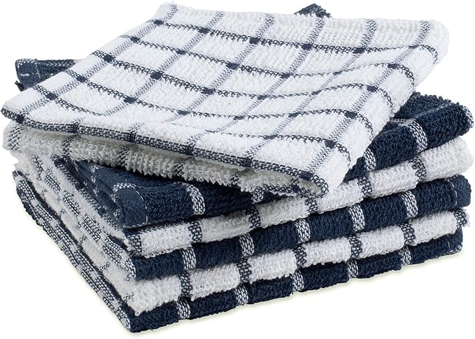 DII Basic Terry Collection Windowpane Dishcloth Set, 12x12, Nautical Blue, 6 Piece