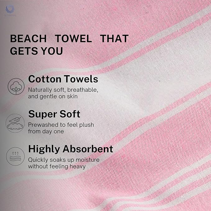 Cotton Turkish Beach Towel with Towels Oversized 36"x72" Pool Absorbent Extra Large Quick Dry Sand Travel Towel (Pink, 2 Pack)