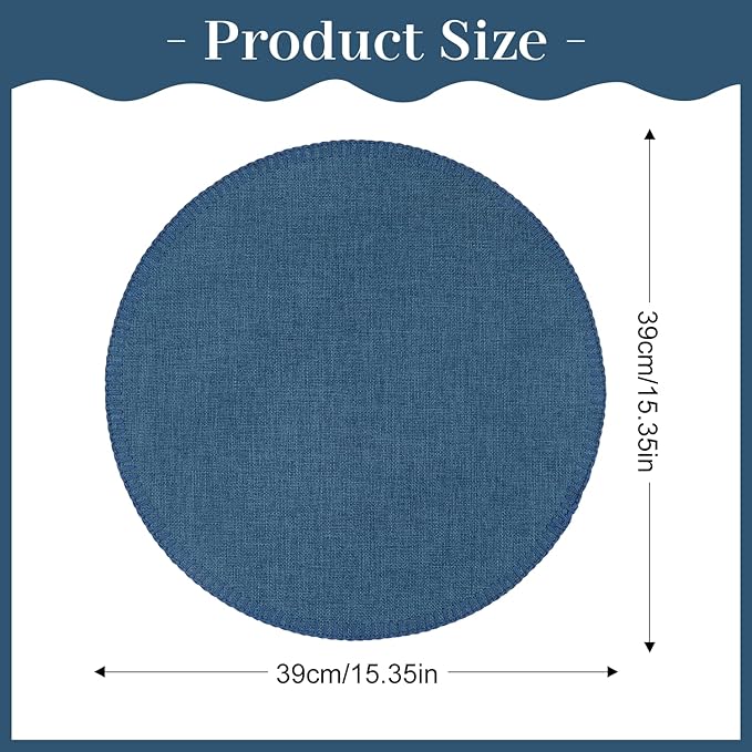 Round Placemats Set of 6, 15 Inch Linen Fabric Table Placemats, Heat Resistant, Wrinkle Free Washable Placemats Kitchen Place Mats Set of 6 for Dining Table Party Table (Navy Blue, 6)
