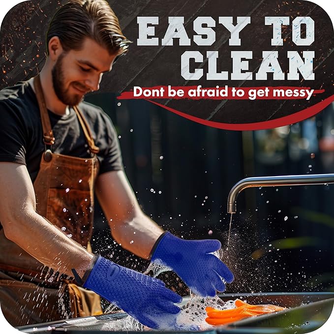 KITCHEN PERFECTION Silicone Smoker Oven Gloves -Extreme Heat Resistant BBQ Gloves -Handle Hot Food Right on Your Smoker Grill Fryer Pit|Waterproof Oven Mitts Grill Gloves |Superior Value Set+3 Bonuses