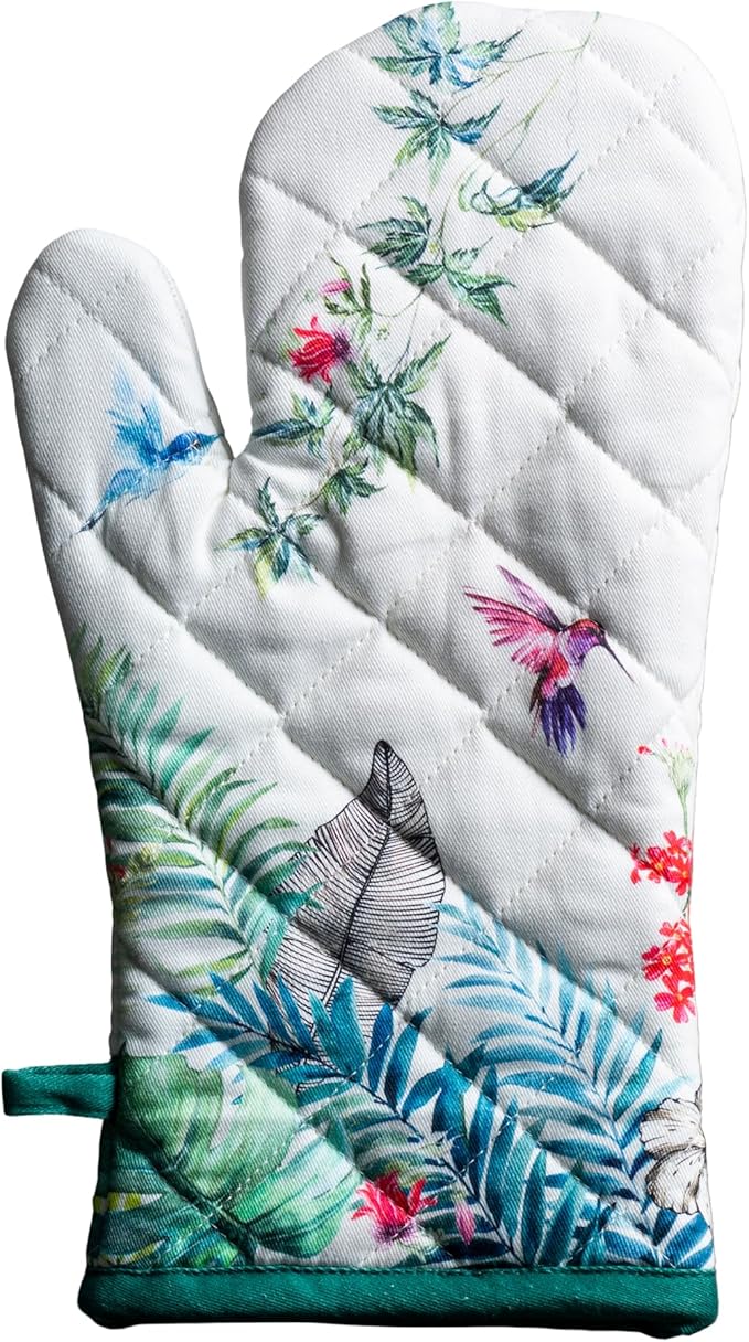 Maison d'Hermine Oven Gloves 100% Cotton Oven Mitt 7" x 13" with Loop Heat Resistant BBQ Cooking Gloves Baking Grilling Gifts for Mothers Day Spring/Summer (Pack of 1, Tropiques)