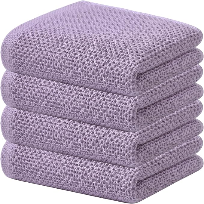 Kitinjoy 100% Cotton Waffle Weave Kitchen Hand Towels (13 X 28 Inches, Lavender), 4-Pack Super Soft and Absorbent Dish Towel for Drying Dishes