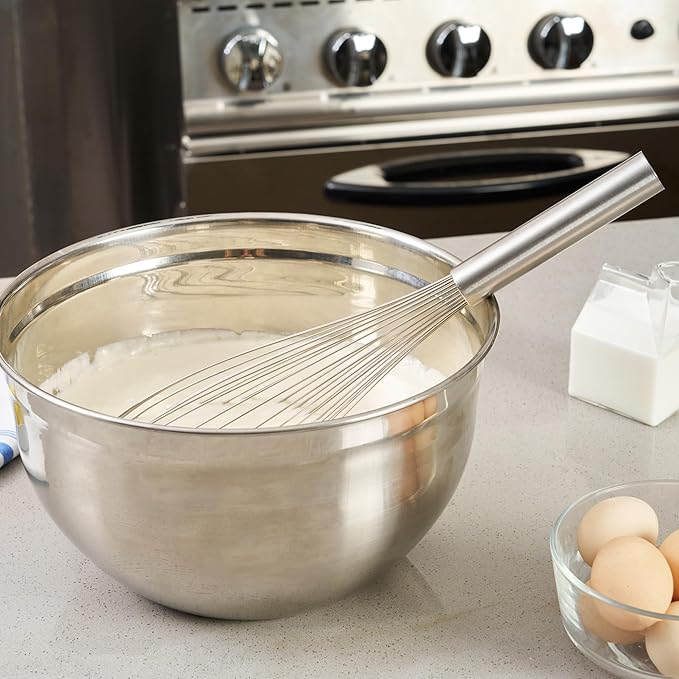 Restaurantware Met Lux 16 Inch x 3 Inch Baking Whisk, 1 With Ergonomic Handle Metal Whisk - Dishwasher-Safe, Corrosion-Resistant, Stainless Steel Whisk For Baking, For Whipping, Baking, Or Cooking