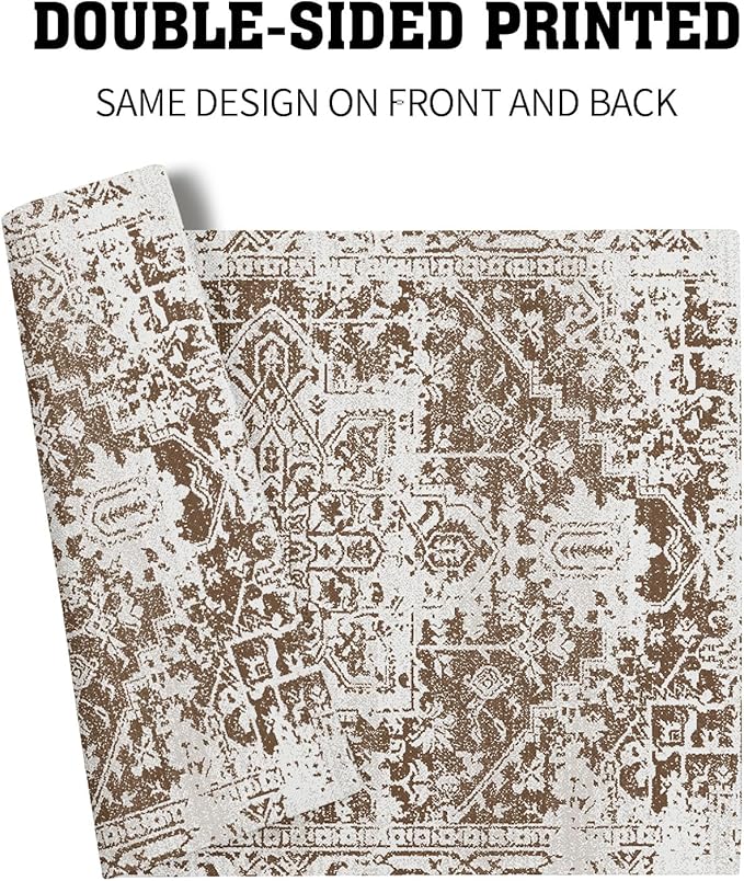 aportt Gray Brown Boho Placemats Set of 4 Ethnic Bohemian Carpet Place Mats Washable Kitchen Dining Vintage Grey Geography Floral Linen Table Mats Stain Heat-Resistant for Home Party Indoor 12x18 in