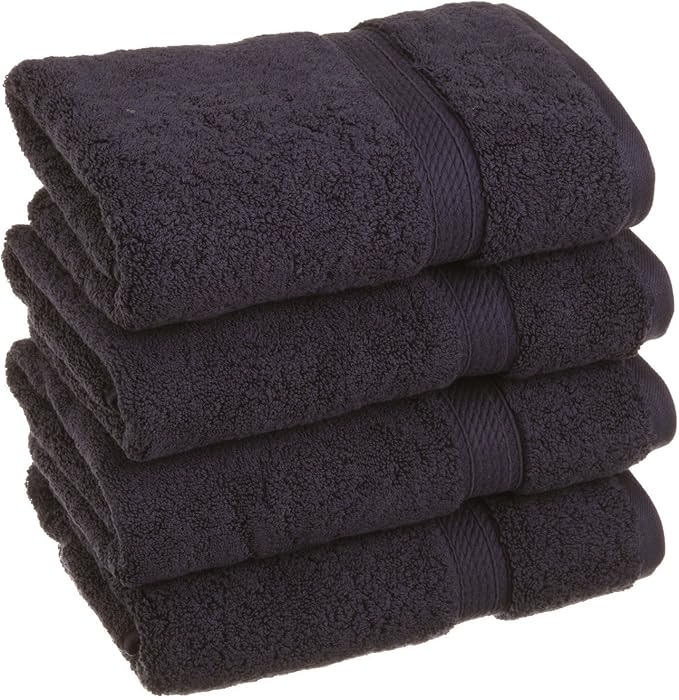SUPERIOR Egyptian Cotton Pile Hand Towel Set of 4, Ultra Soft Luxury Towels, Thick Plush Essentials, Absorbent Heavyweight, Guest Bath, Hotel, Spa, Home Bathroom, Shower Basics, Navy Blue