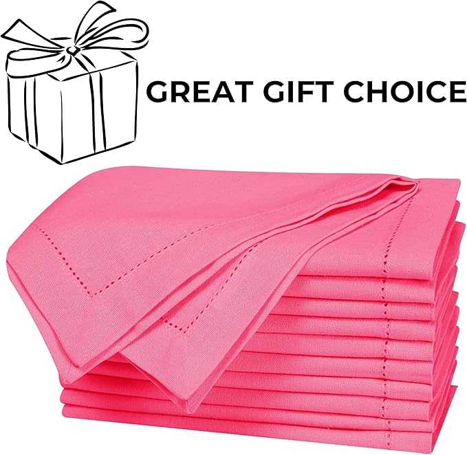 Homidate 100% Cotton Cloth Dinner Napkins Set of 12 – 18x18 Baby Pink Hemstitched – Soft Durable Machine Washable Fabric Napkins for Weddings, Parties & Holidays