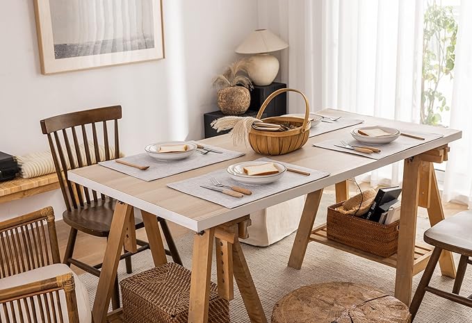 Kevin Textile Faux Linen Heat Resistant Placemats for Dining Table Set of 4, Easy to Clean Anti-Slip Place Mats, 13" x 19", Grey White