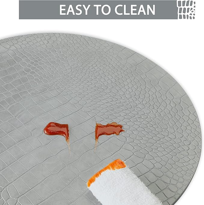 Round Leather Placemats for Round Tables Set of 8, Gray Table Place Mats and Coasters, Washable Easy to Care for Indoor Decor 13" Diameter