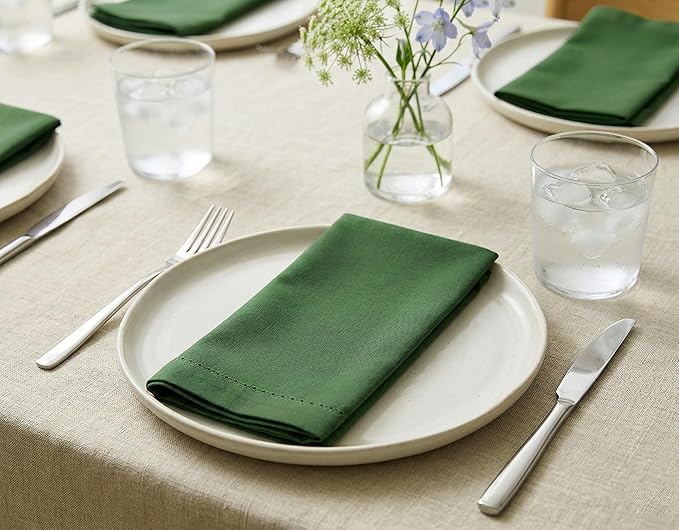 PurpleEssences Set of 12 Hemstitch Cloth Dinner Napkins 100% Cotton - Soft Durable Washable - Ideal for Wedding Spring Easter Summer - Perfect Everyday Use Table Linen 18x18 - Sage Green