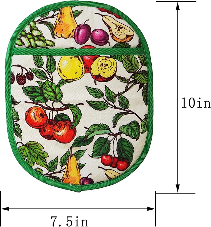 Pot Holders Set of 2 with Transparent Clear Silicone Shell and Nice Fruit Flower Cotton Lining, Heat Resistant to 500 F Kitchen Oven Gloves Pot Holder for Cooking (Fruit Flower, Potholders)