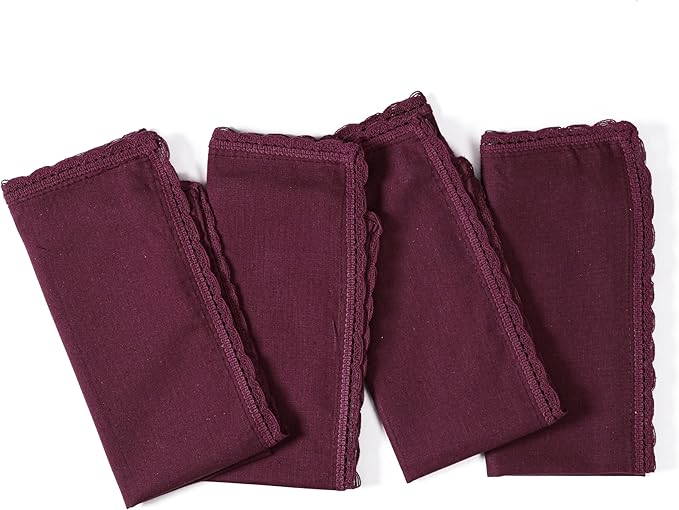 Ramanta Home Linen Flax Cloth Napkins Set of 4 Burgundy, 18x18 Inch | Easter Premium Cotton Linen Flax Lace Soft & Durable | Washable Ideal for Spring Basket Décor, Wedding, Kitchen, Everyday Use