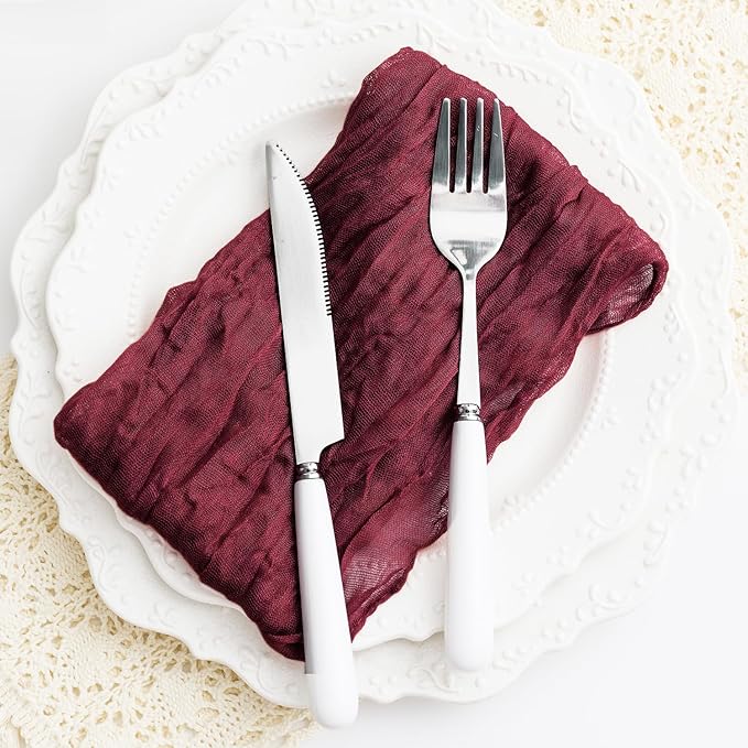 100 Pack Burgundy Cheesecloth Napkins Washable 21x21 Inches Burgundy Cloth Napkins Set of 100 Dinner Table Napkins for Wedding Bridal Baby Shower Rustic Boho Cotton Gauze Summer Party Table Decor
