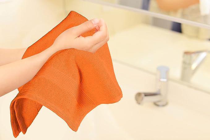 Belizzi Home Ultra Soft 6-Piece Hand Towel Set 16x28-100% Ringspun Cotton - Durable & Highly Absorbent Hand Towels - Ideal for use in Bathroom, Kitchen, Gym, Spa & General Cleaning - Orange