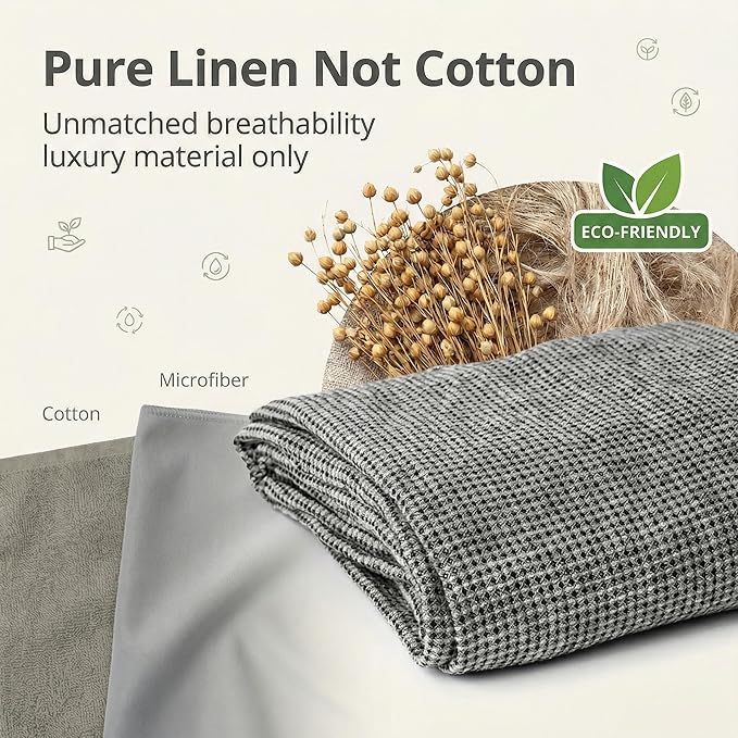 Pure 100% Linen Bath Towel - Quick Dry Towels for Travel Lightweight Waffle Towels for Bathroom 30 x 60-inch - Luxury Black-Natural Thin Hair Towel for Gym or Sauna - Sustainable Bath Sheet