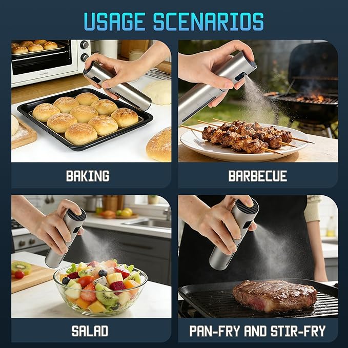 Olive Oil Sprayer for Cooking, Olive Oil Mister Spray Bottle for Cooking, Oil Dispenser Spritzer Bottle for Kitchen, SUS304 Stainless Steel, 100ml, Leak-Proof and Portable.