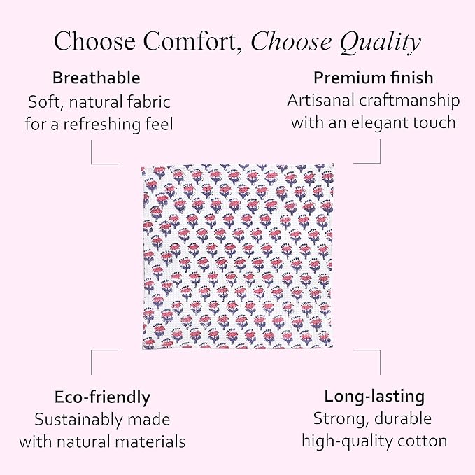 CPC Pink Sapphire Hand Block Printed Cotton Waffle Dish Cloth Set of 6-12x12 Inch Super Absorbent, Soft, Reusable Kitchen Towels for Dish Drying & Cleaning Ideal for Spring, Mother's Day