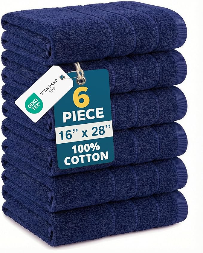 Casa Platino Hand Towels for Bathroom - 6 Pack (16"x28") - 100% Cotton Hand & Face Towels - Durable, Lightweight & Quick Dry - Affordable Bathroom Hand Towel, Everyday Essential for Dorm Rooms - Navy