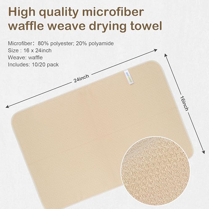 SINLAND Microfiber Dish Towels for Drying Dishes Premium Sublimation Blank Towels Fast Drying Tea Towel Polyester Kitchen Towel 16 Inch X 24 Inch 10 Pack Cream