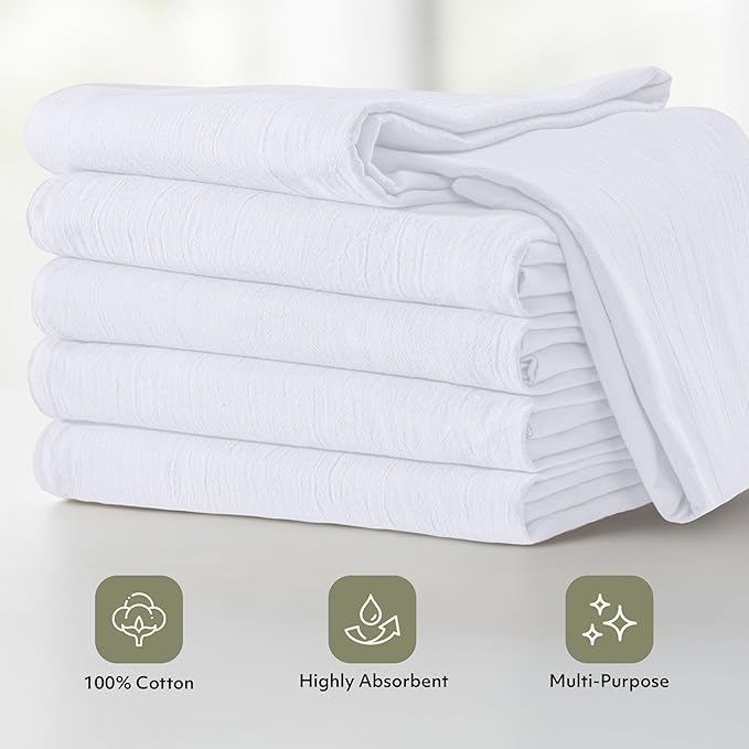 Utopia Kitchen White Flour Sack Towels [12 Pack - 28 x 28 Inch] 100% Cotton Tea Towels for Cleaning & Drying - Highly Absorbent Kitchen Dish Cloth