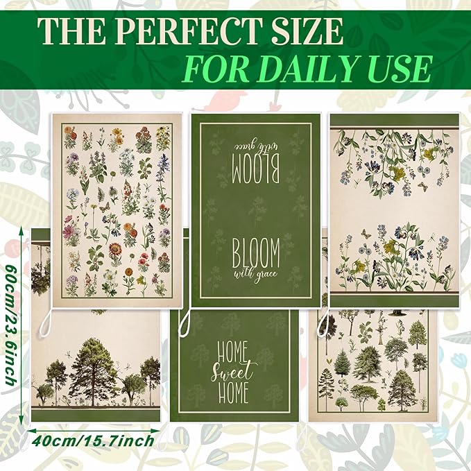 Bencailor 6 Pcs Spring Floral Kitchen Towels Decorative Sets Dish Towels Absorbent Fast Drying Hand Tea Vintage Hanging Reusable Cleaning Dishcloths for Cooking Farmhouse Bathroom Accessory