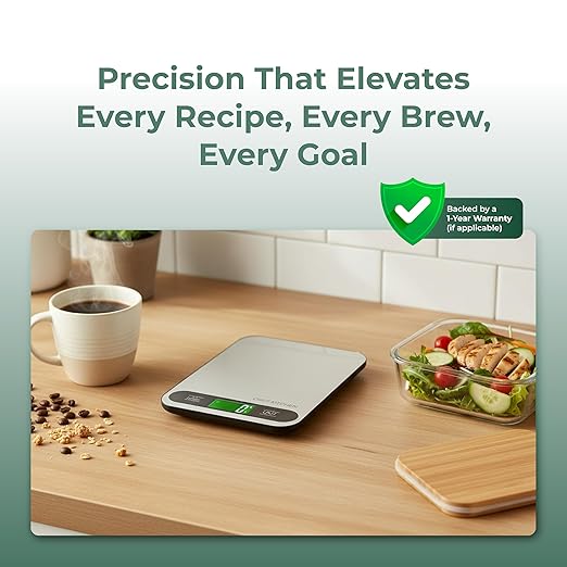 CINCY Digital Food Scale for Kitchen – 10kg/22lb Capacity, 1g Precision, Stainless Steel Kitchen Scale with Tare Function, 6 Units (g/oz/lb/ml/kg), Large LCD – Meal Prep, Baking & Cooking Scale