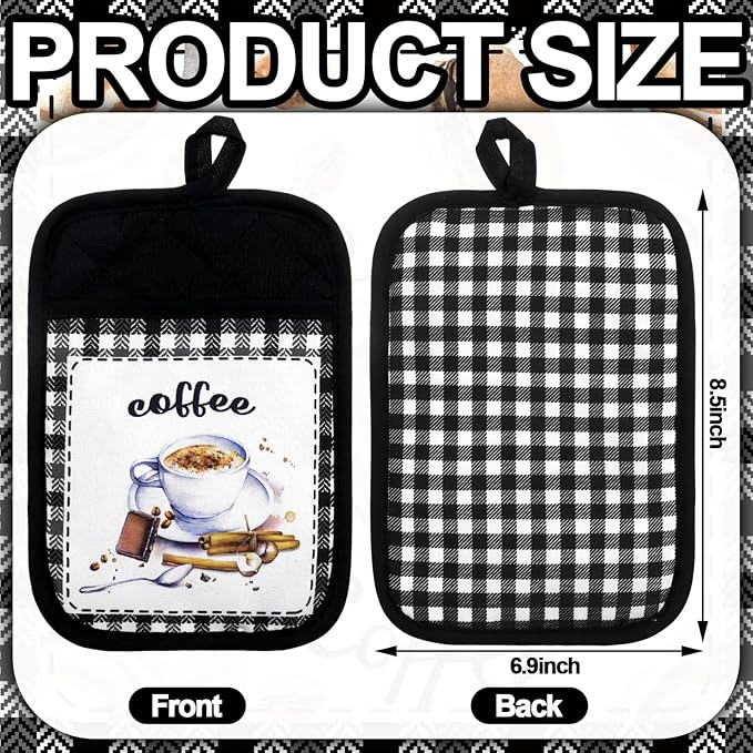 Bencailor 8 Pcs Coffee Pot Holder with Pocket Farmhouse Kitchen Decoration Heat Resistant Potholders Hot Pad Oven Mitts Cookie Bag Oven Gloves for Kitchen Decorations Microwave Baking