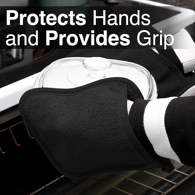 RITZ Terry Pocket Mitt & Hot Pad: Unparalleled Heat Resistant, Durable 100% Cotton – Ergonomically Designed for Optimal Grip – Easy-Care Machine Washable – 4-Pack, Black