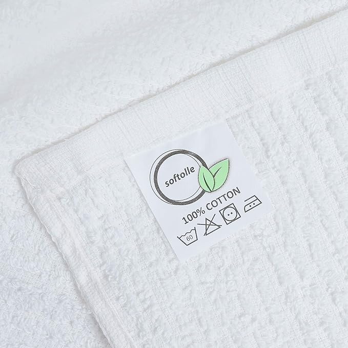 Softolle Bar Mop Towels, Pack of 12-16x19 Inches - 100% Cotton Super Absorbent Towels, Multi-Purpose for Home and Bar Cleaning (White)