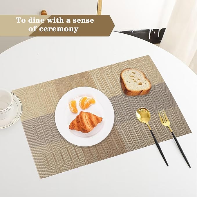 Gold Placemats Set of 2 - Heat Resistant Non-Slip Place mats for Dining Table, Washable Durable PVC Vinyl Woven Table Mats (Gold, 2)