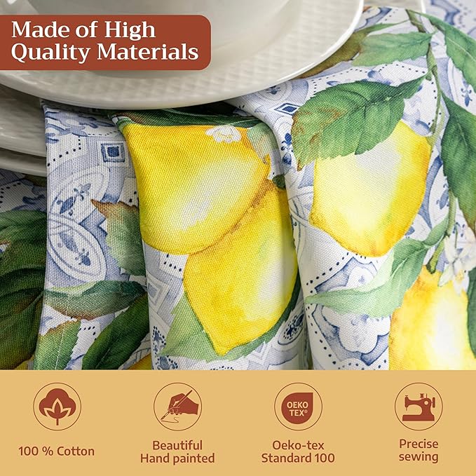 Maison d' Hermine Cloth Napkins Set of 4 100% Cotton Everyday Reusable Square Napkins Cloth Washable Dinner Party Wedding Restaurant Gifts for Mothers Day Spring/Summer (Citrus, 20" x 20")