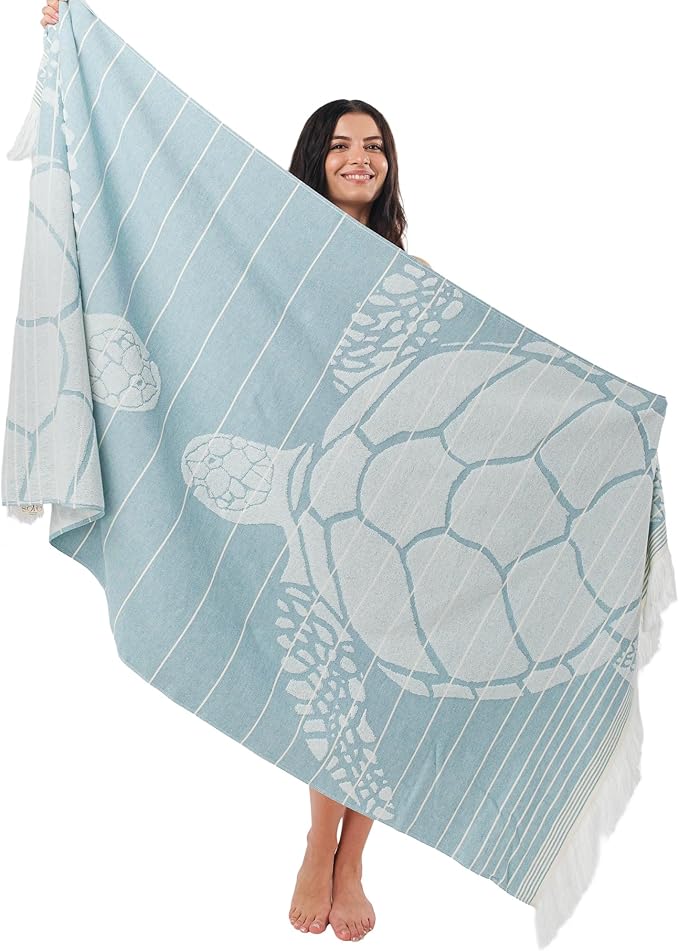 SOFE H&L | LINVIA Foutah Quick Dry Beach Towel Pack of 2 (35” x 70”) CARETTA - Green | Lightweight, Premium, Fade Resistant, Durable | Travel Towel, Turkish Beach Towel with Shoulder Strap