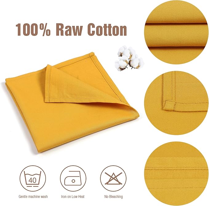 Yellow Cloth Napkins Set of 6,Made of 100% Cotton,18x18 inch,Nostalgic Table Decorations, Soft,Comfortable and Reusable (Mustatrd)