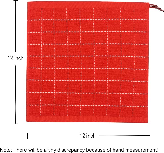 Cotton Terry Dish Cloths, Absorbent Dish Towels for Kitchen Drying, Soft Wash Cloths Multipurpose Dish Rags for Washing Dishes, 12 x 12 Inches, Set of 6 (Red)