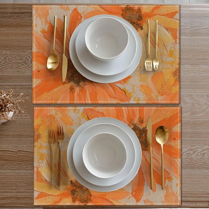 HOMETITUTE Linen Placemats Set of 4 12x18 inch Spring Table Mats for Dining Table Sunflower Farmhouse Decorations Kitchen Decor Desk Mat for Outdoor Home Party Kitchen Seasonal Dining Decor