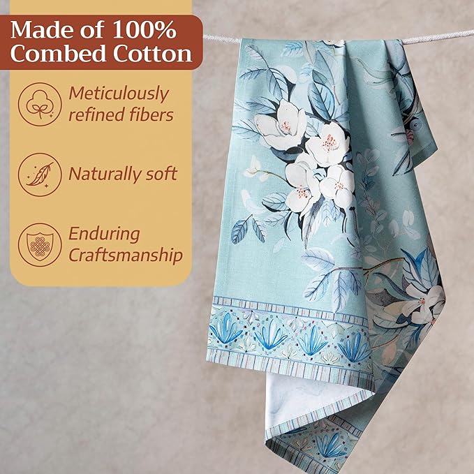 Maison d' Hermine Kitchen Towel 100% Combed Cotton Premium Set of 3 Kitchentowels Easter Tea Towels (20"x27.50") for Table Cleaning, Buffet Parties & Wedding Use - Peacock Utopia - Pastel Turquoise