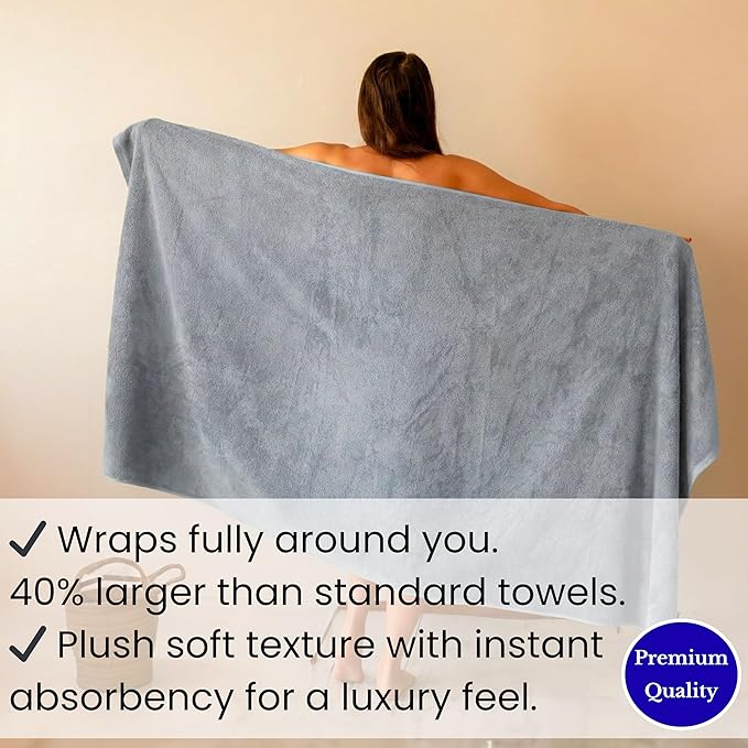 SALBAKOS Luxury 100% Turkish Cotton Bath Sheets 40x80 in Oversized Extra Large Bath Towels Thick Soft Absorbent Turkish Towel for Spa Beach (Pack of 1, Silver, Jumbo Bath Sheet)